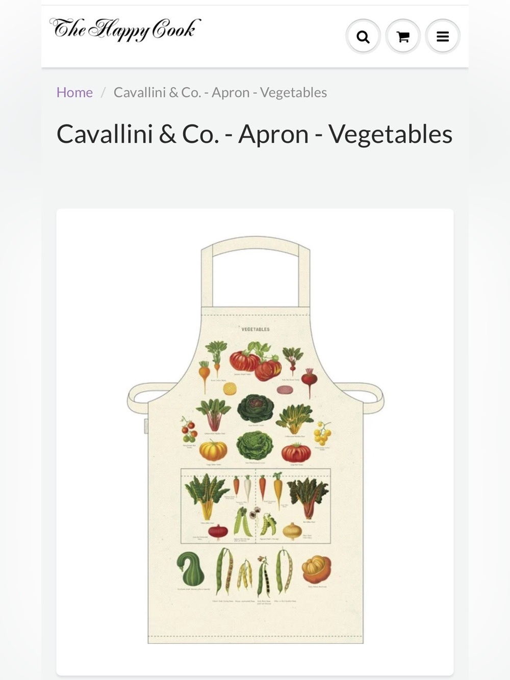 Cavallini & Co. Vegetables Kitchen Apron - New